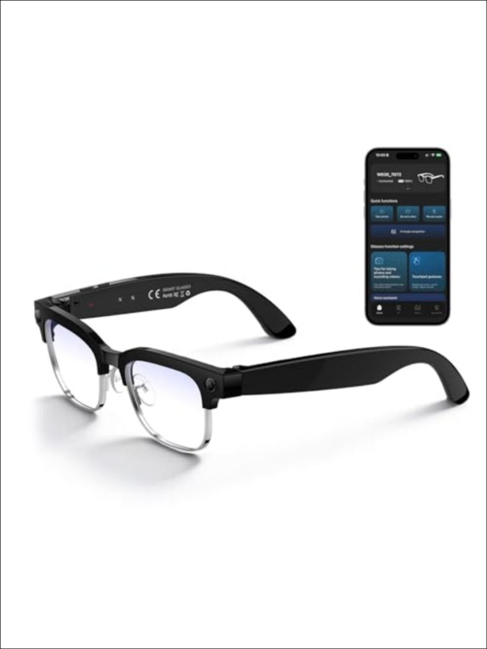 AI Smart Glasses 8MP Camera 1080P Bluetooth Audio Voice Assistant Translation